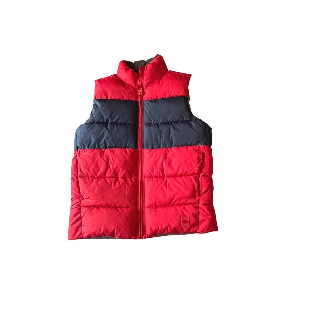 Gap Kids Red Navy Blue‎ Colorblock Puffer Vest XL Regular Fleece Lined Full Zip